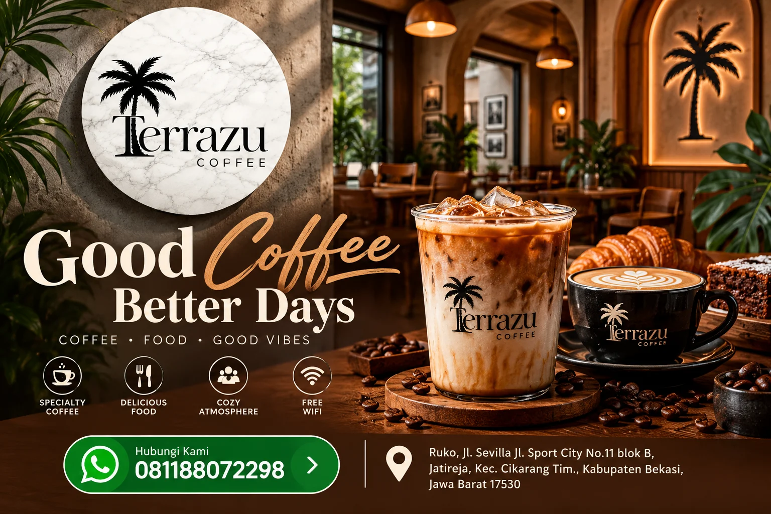 Secangkir kopi hangat di TERAZZU Coffee Cikarang